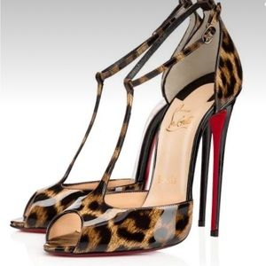 Christian Louboutin size 38.5 Senora 100 Pat Leopardino/Pat T-strap. 38.5